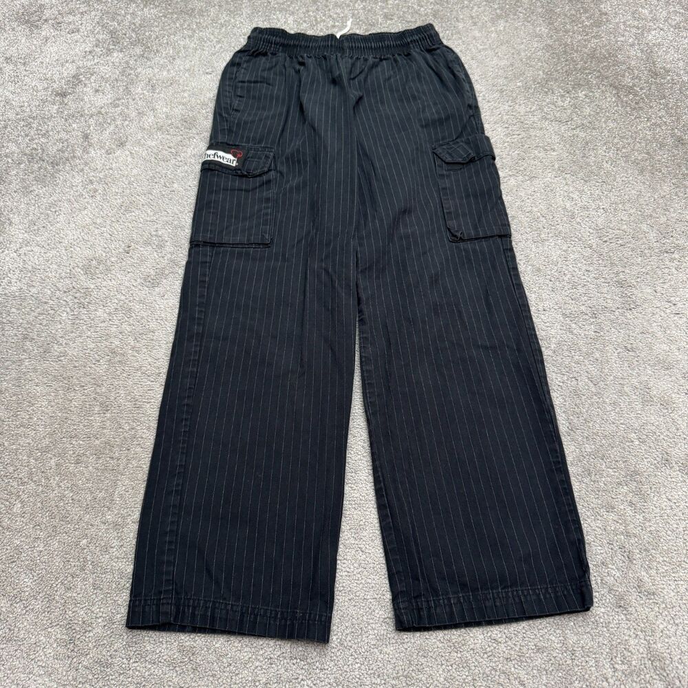 Chefwear Cargo Chef Pants Mens Small Blue Pinstripe Elastic Waist Drawstring Fit
